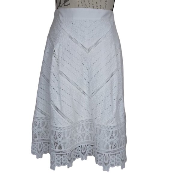 Talbots | White Cotton Lace  Patterned Flared Skirt |  Size 4 - Picture 1 of 10